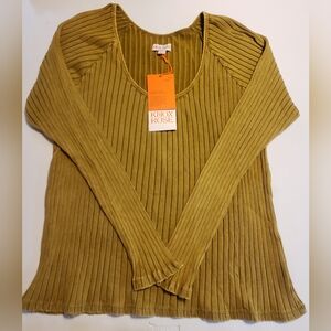 Knox Rose Olive Green Ribbed Long Sleeve Top